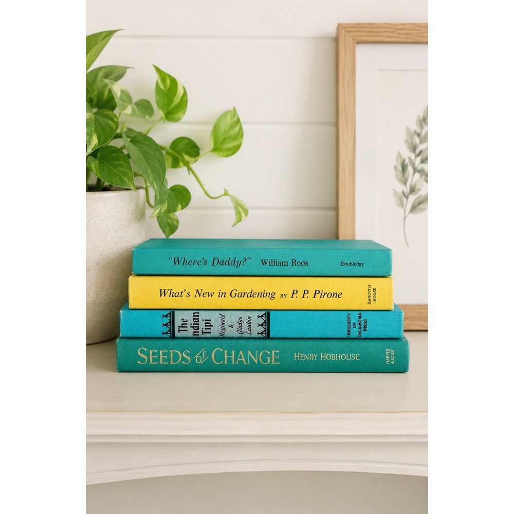 Vintage Decorative Book‎ Bundle Turquoise Yellow Hardcover Bookshelf Styling Set